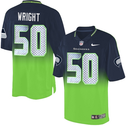 Men's Elite K.J. Wright Nike Jersey Navy/Green - #50 Fadeaway NFL Seattle Seahawks